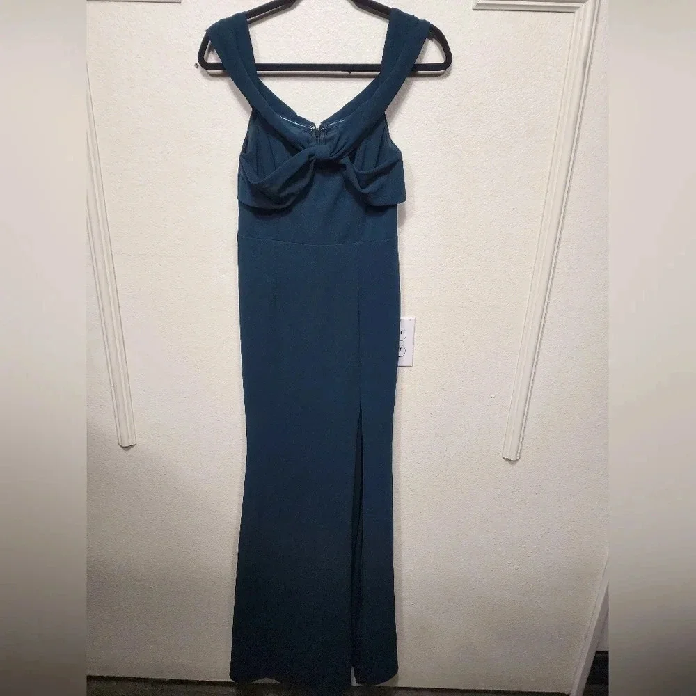 Lulus Elegant Perception Hunter Green Off-the-Shoulder Bow Maxi S Dress Party